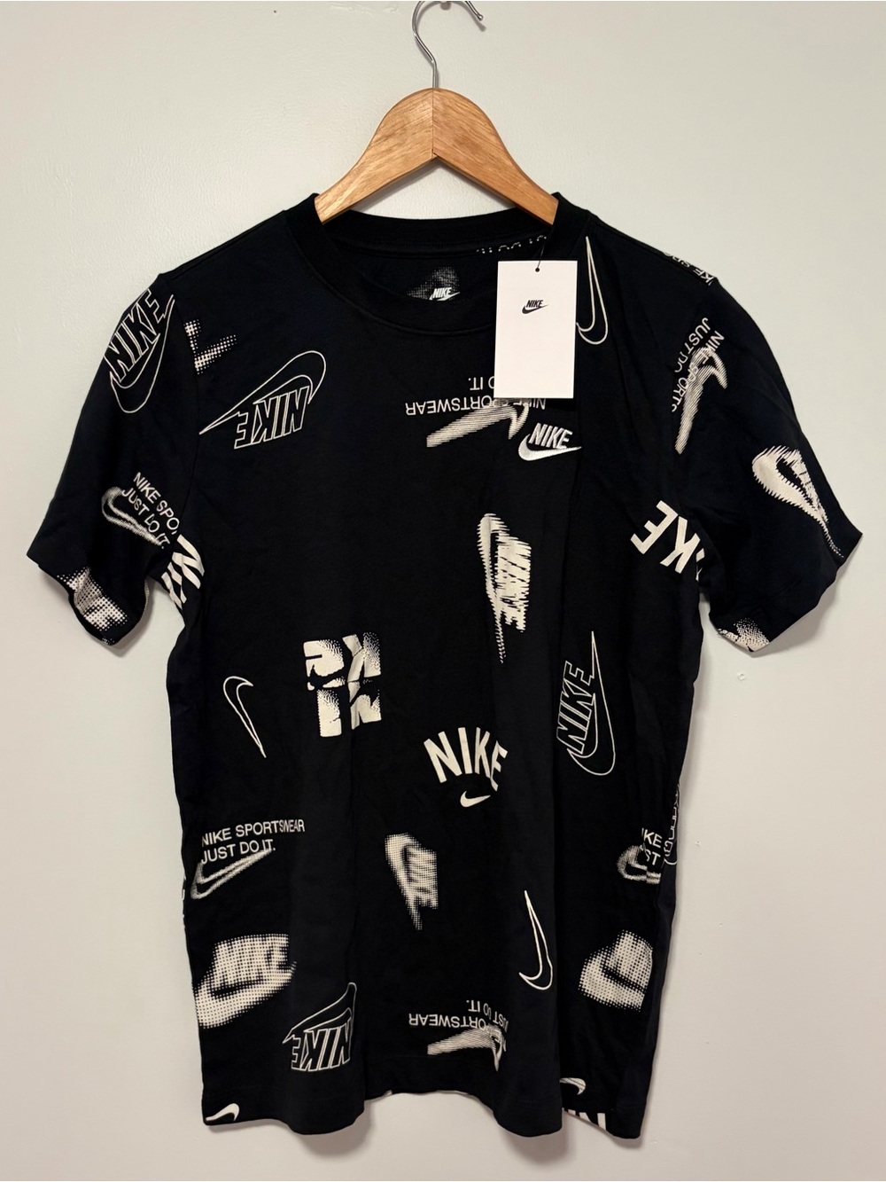 Nike Black Short Sleeve Tee with White All-Over Logos